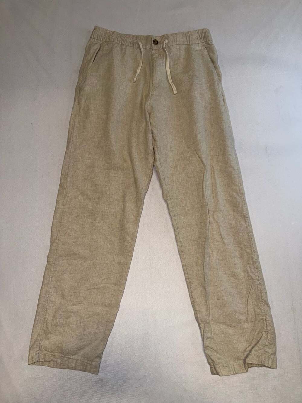 H&M Regular Fit Linen-Blend Drawstring Pants Beige Size S